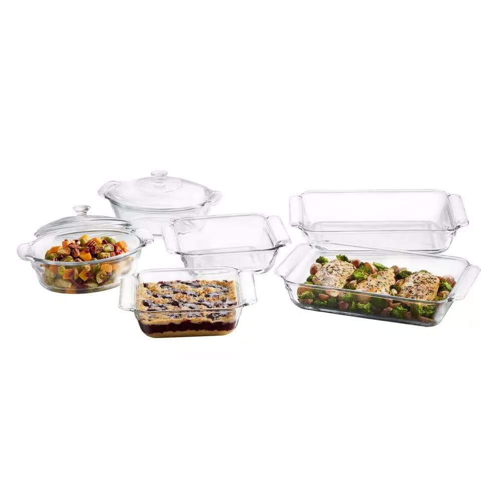 Libbey Baker's Premium 8-Piece Clear Glass Bakeware and Serving Dish Set with 2 Covers