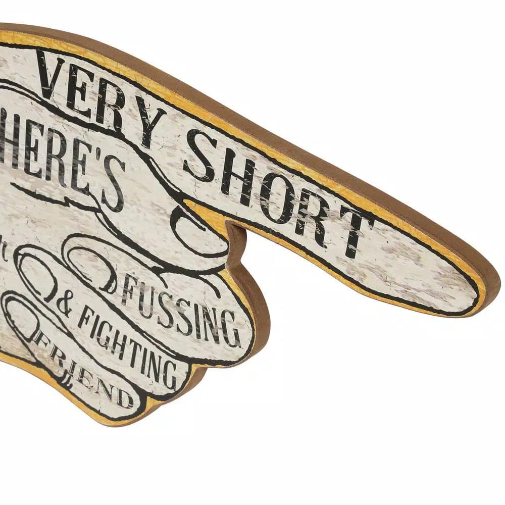 3R Studios Life is Short Hand Shaped Wood Sign Wall Art - Distressed Ivory & Black