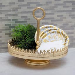 LITTON LANE Modern Reflections 13 in. Gold-Finished Aluminum Spiked Pedestal Tray Stand thumbnail 1