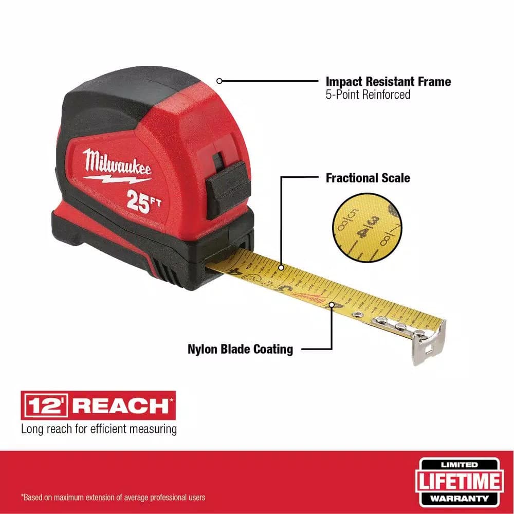 Milwaukee 16 ft. Compact Tape Measure with Nylon Blade Protection