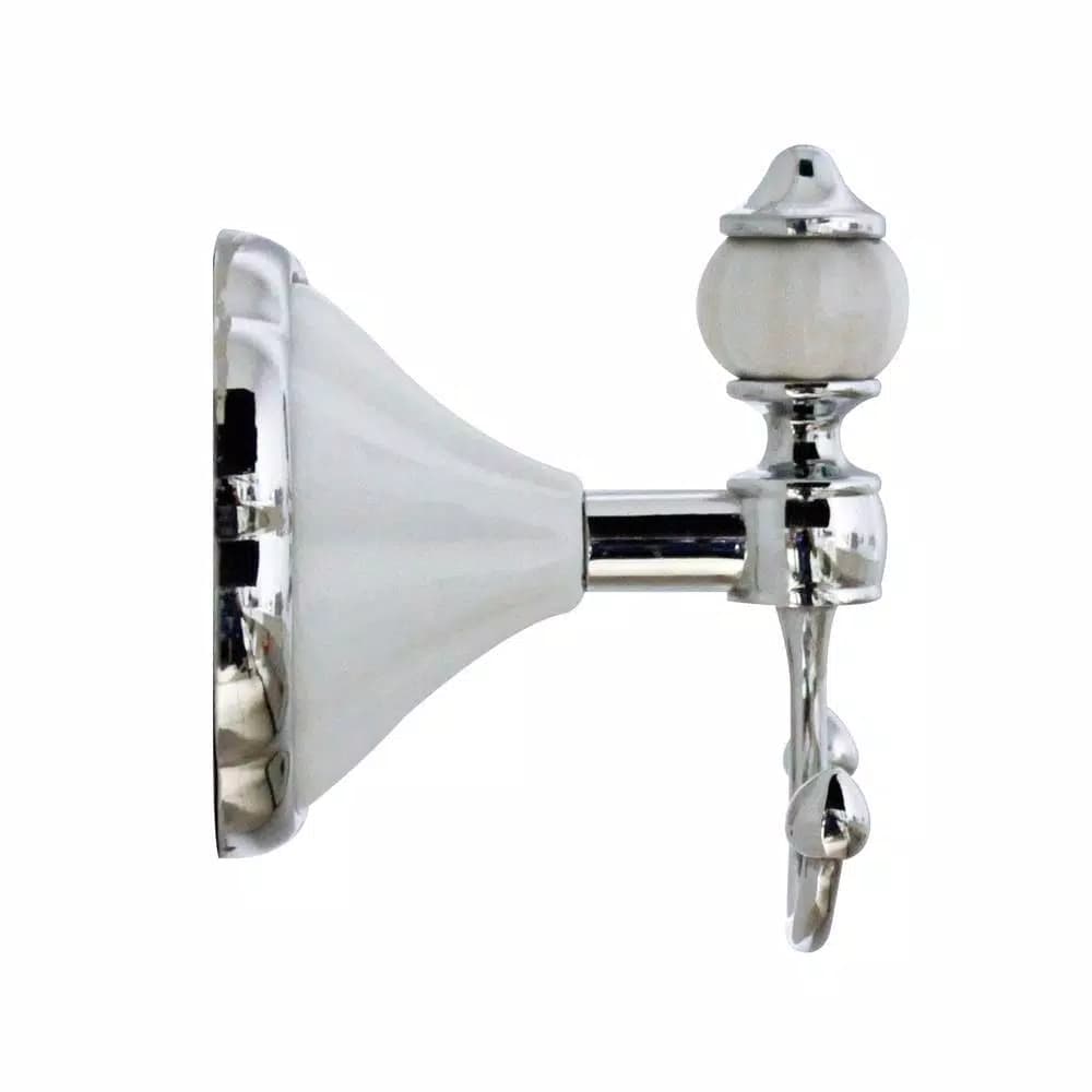 MODONA FLORA Double Robe and Towel Hook - White Porcelain and Polished Chrome