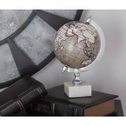 LITTON LANE 11 in. Modern Decorative White and Silver Globe with Stoneware Base thumbnail 1