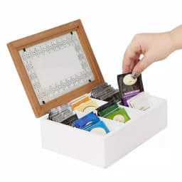 Mind Reader Brown Wood Pattern Tea Box Organizer with Glass Window thumbnail 1