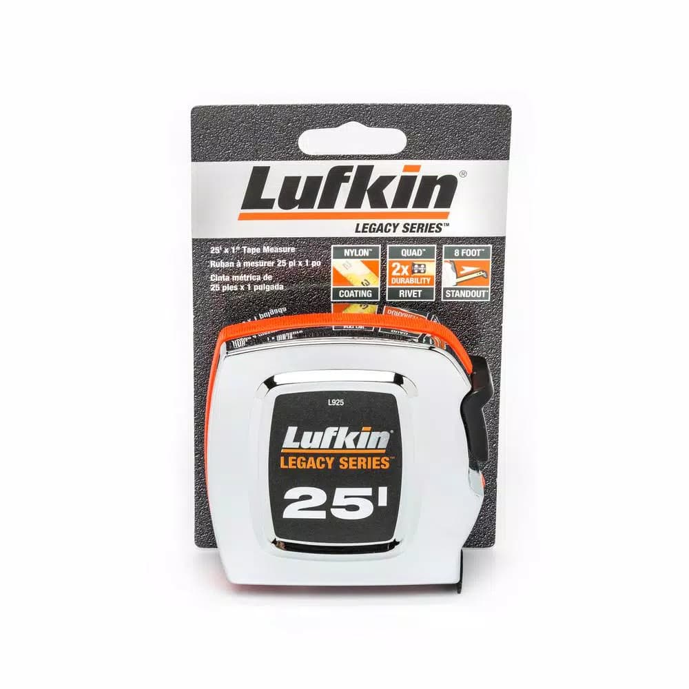 Lufkin Legacy Series 25 ft. Chrome Tape Measure, 1 in. Wide Blade, 8 in. Standout
