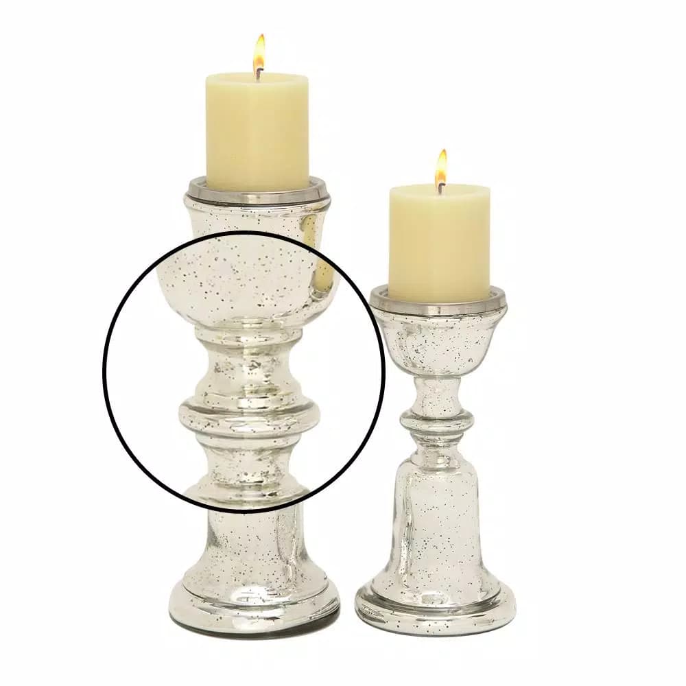 LITTON LANE Silver Glass Bell-Shaped Base Candle Holders, Set of 2
