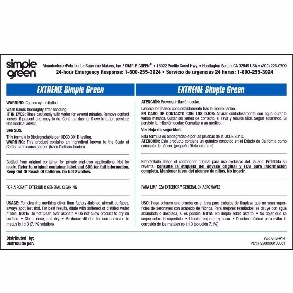 Simple Green Extreme Simple Green Industrial Cleaner and Degreaser Secondary Labels, 10-Pack