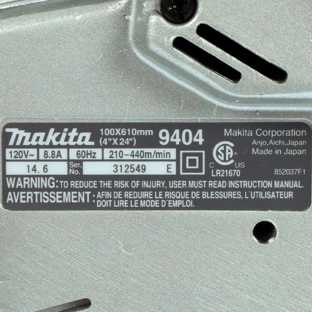 Makita 9404 4 in. x 24 in. Corded Variable Speed Belt Sander, 8.8 Amp