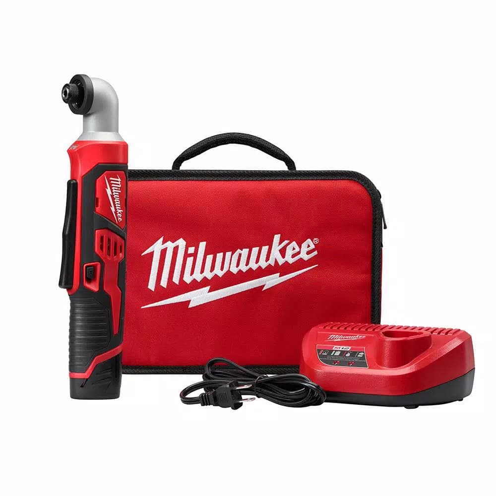 Milwaukee M12 12V Lithium-Ion Cordless 1/4 in. Right Angle Hex Impact Driver Kit with 1.5Ah Battery, Charger & Case