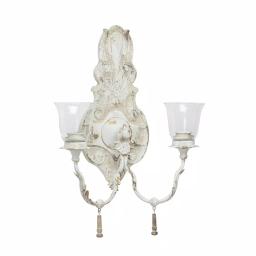 LITTON LANE Distressed White 2-Light Candle Sconce with Acanthus Carvings and Wood Bead Accents thumbnail 2