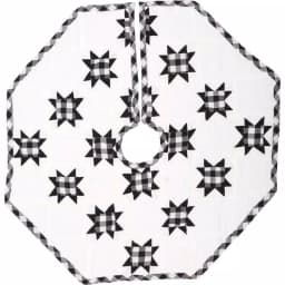 VHC Brands Emmie 21 in. Black and White Patchwork Christmas Tree Skirt, Hand-Quilted Cotton thumbnail 1