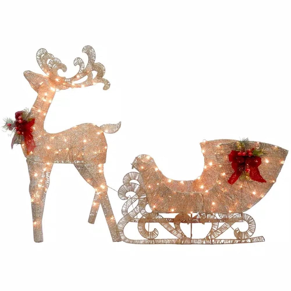 National Tree Company 48 in. Reindeer and Santa's Sleigh Holiday Display with 70 Warm White LED Lights