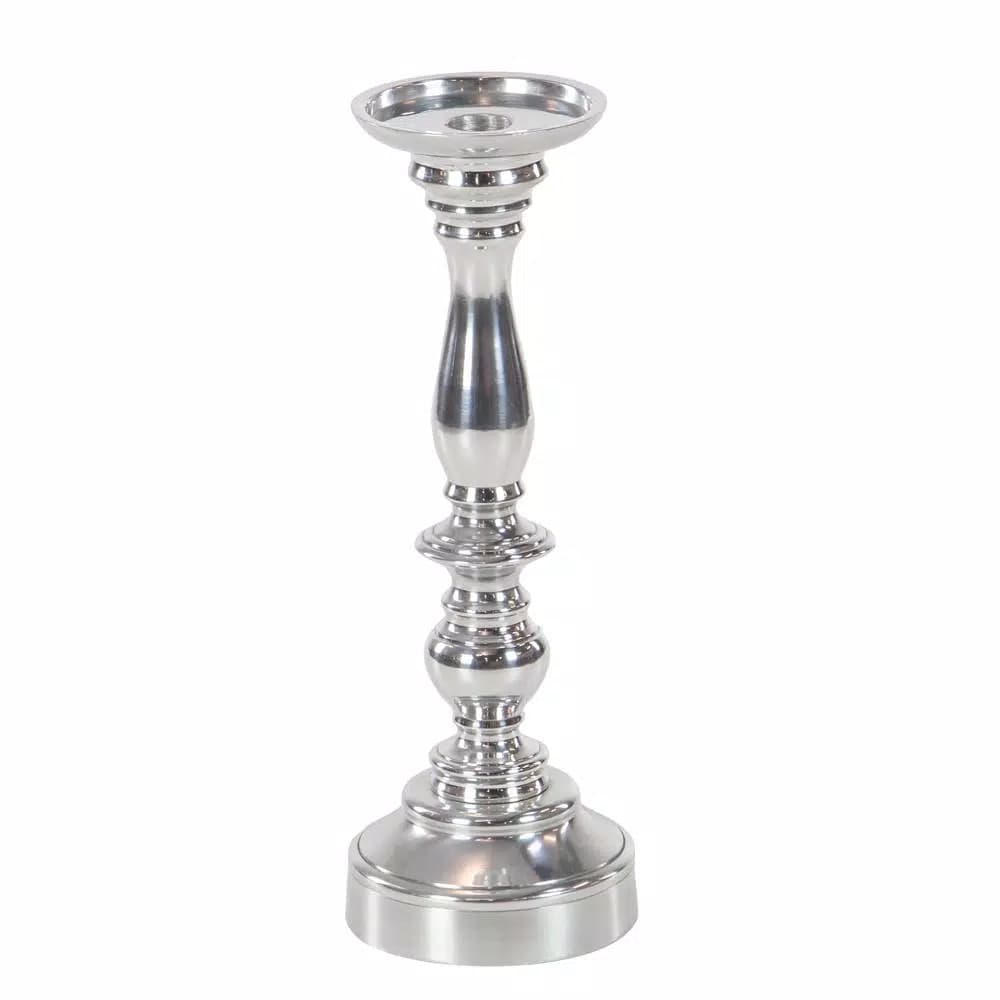 LITTON LANE Classic Aluminum Candle Stick Set of 3 - 10 in. x 14 in. Polished Silver Finish