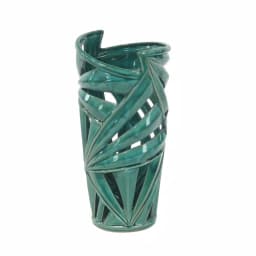 CosmoLiving by Cosmopolitan 16 in. Emerald Green Ceramic Palm Leaf Decorative Vase - Modern Coastal Stoneware thumbnail 5