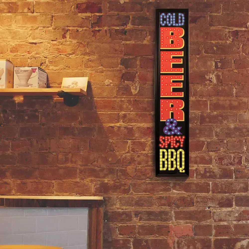 Crystal Art Gallery Cold Beer & Spicy BBQ LED Framed Marquee Sign