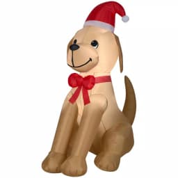Home Accents Holiday 6 ft. Airblown Inflatables Golden Retriever Christmas Decoration with Santa Hat and Red Bow thumbnail 1