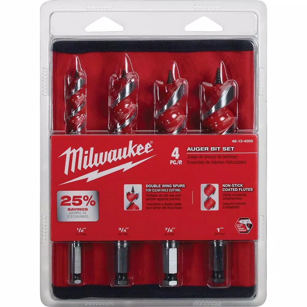Milwaukee 4-Piece 6-1/2 in. Spur Auger Bit Set with Hex Shank