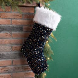 Glitzhome 21 in. Navy Blue Sequin Christmas Stocking with White Faux Fur Cuff thumbnail 5