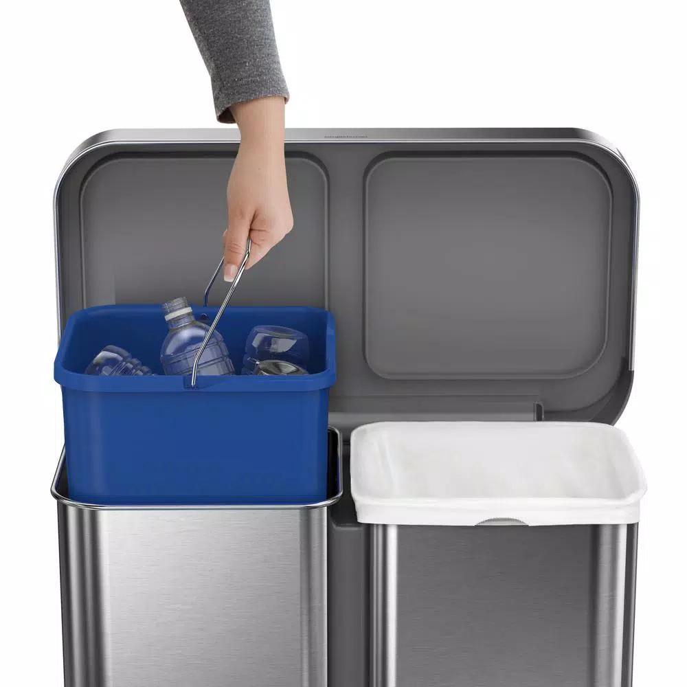 simplehuman 15 Gallon Dual Compartment Stainless Steel Step Trash Can and Recycling Bin