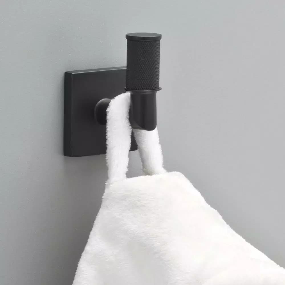 Delta Averland Matte Black Towel and Robe Hook, Contemporary Zinc Construction