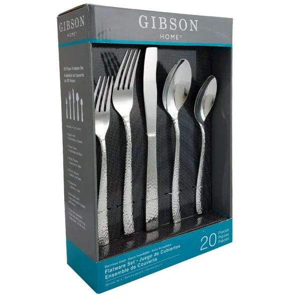 Gibson Royal Brighton 20-Piece 18/10 Stainless Steel Flatware Set, Hammered Design, Service for 10