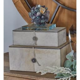 LITTON LANE Natural Reflections Gray Real Leather Hide and Wood Decorative Box Set of 2 thumbnail 1