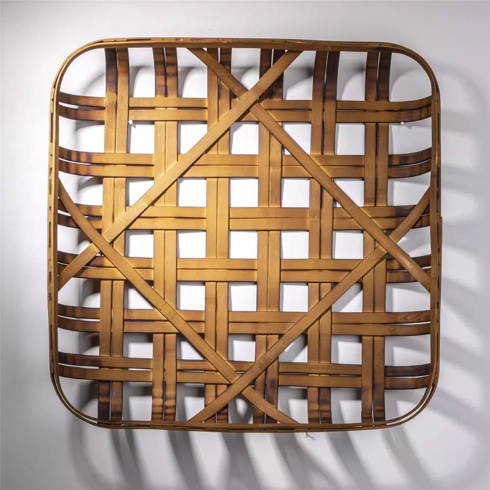 Glitzhome 24 in. Woven Tobacco Wicker Basket Wall Decor - Brown Bamboo