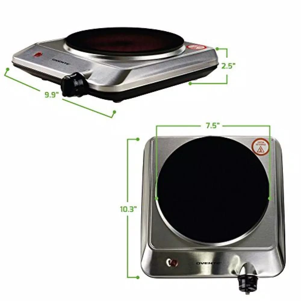 Ovente 1000W Electric Infrared Single Burner Cooktop, Silver Ceramic Glass Hot Plate
