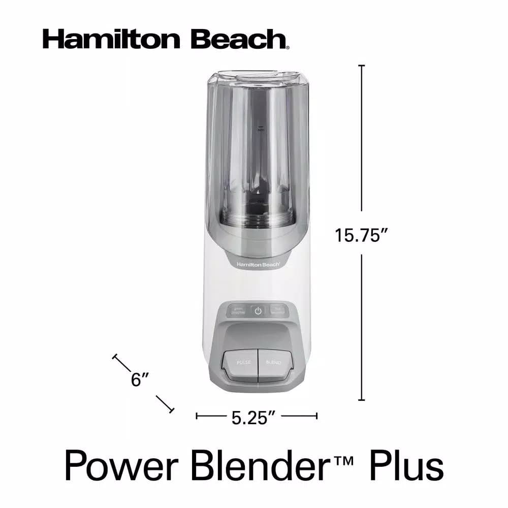 Hamilton Beach Power Blender Plus 20 oz. Personal Blender with Sound Shield, 800W Peak Power, White