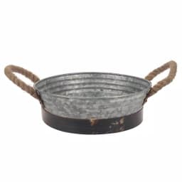 Stonebriar Collection 10 in. Round Galvanized Metal Decorative Tray with Rope Handles, Rustic Farmhouse Style thumbnail 1