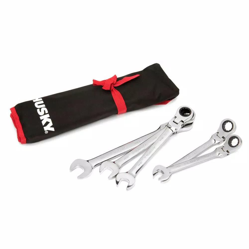 Husky 5-Piece Large Metric Flex Head Ratcheting Wrench Set, 16-21mm