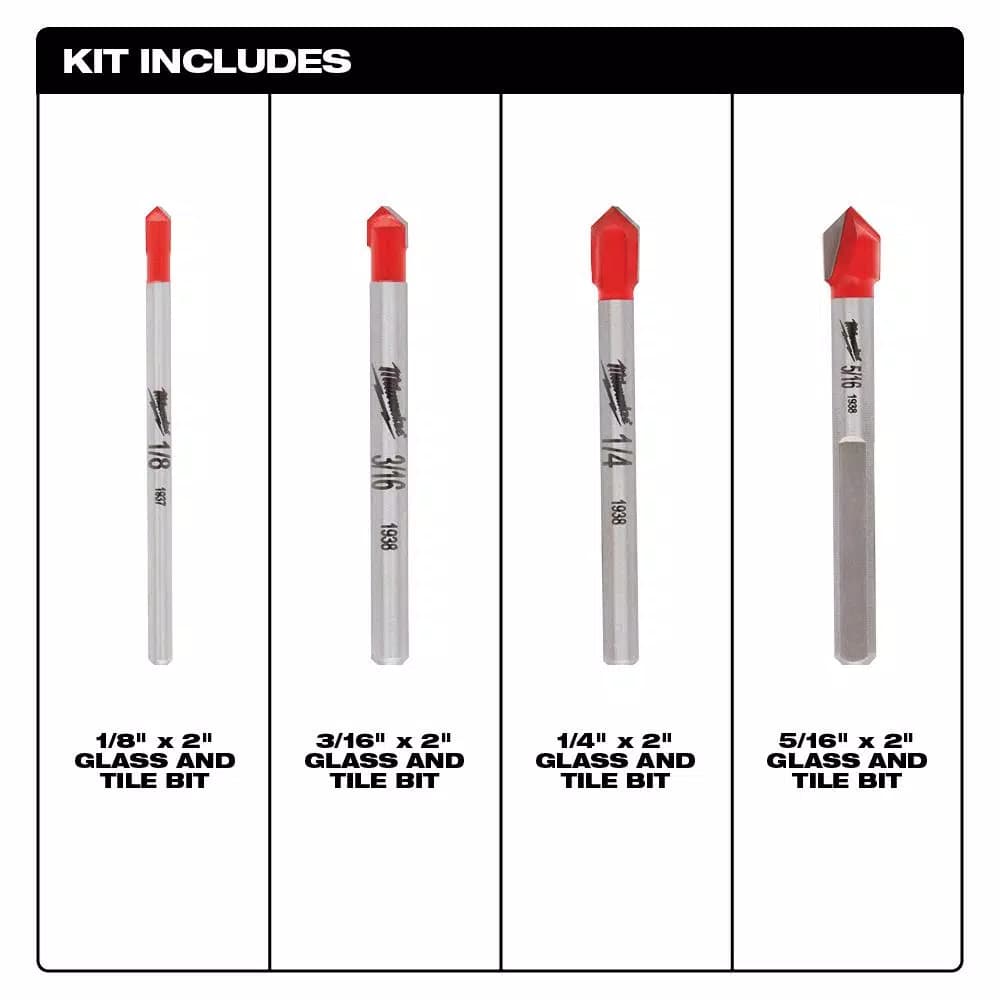 Milwaukee 4-Piece Carbide Glass and Tile Drill Bit Set
