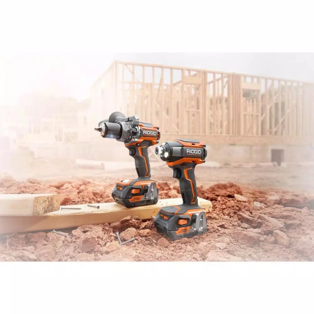 RIDGID 18V Brushless Hammer Drill & Impact Driver Combo Kit with (4) Lithium-Ion Batteries
