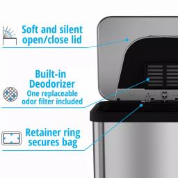 Halo TapCan 13 Gallon Smart Step Pedal Sensor Trash Can, Brushed Stainless Steel with Black Trim thumbnail 4