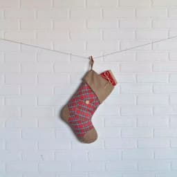 VHC Brands 15 in. Gavin Cherry Red Plaid Cotton Christmas Stocking with Herringbone Felt Accents thumbnail 4