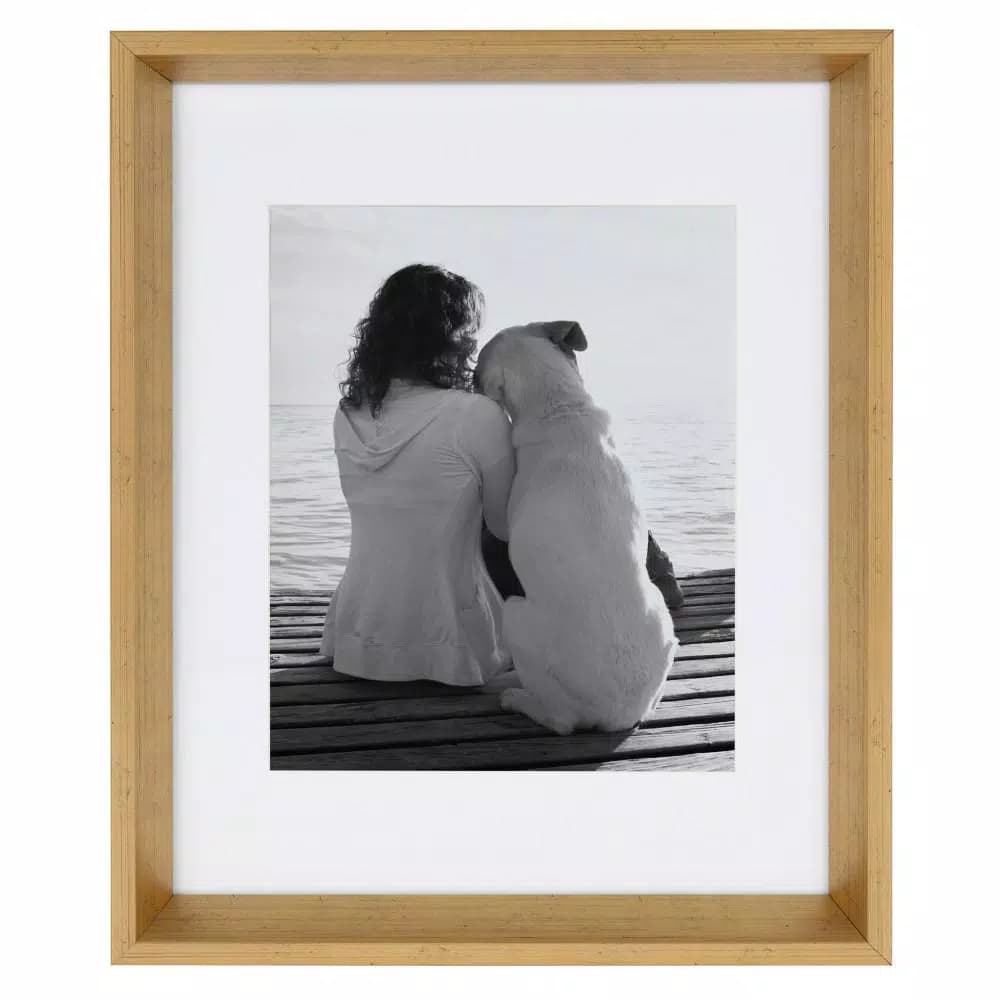 Kate and Laurel Calter Gold Picture Frame Set of 4, 11 x 14 in. Modern Gallery Wall Frames with 8 x 10 in. Mat