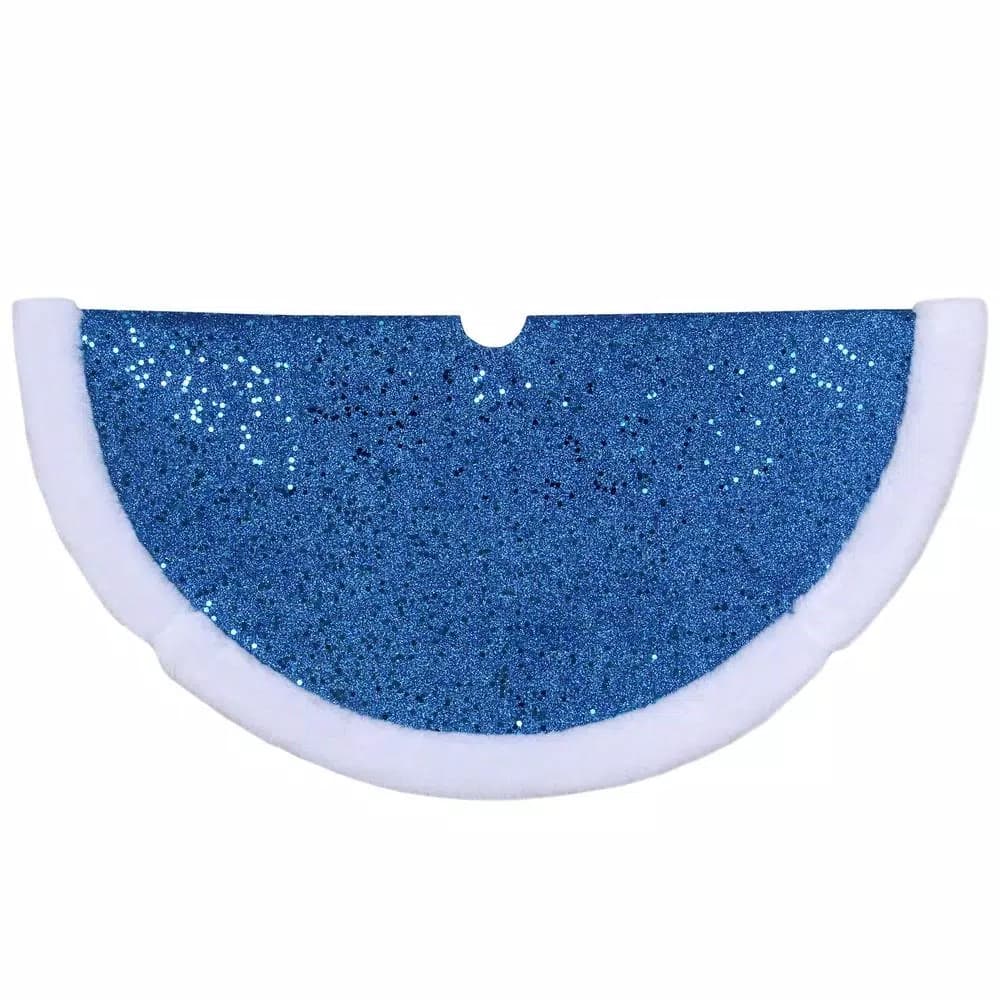 Northlight 20 in. Blue Glittered Mini Christmas Tree Skirt with White Faux Fur Trim