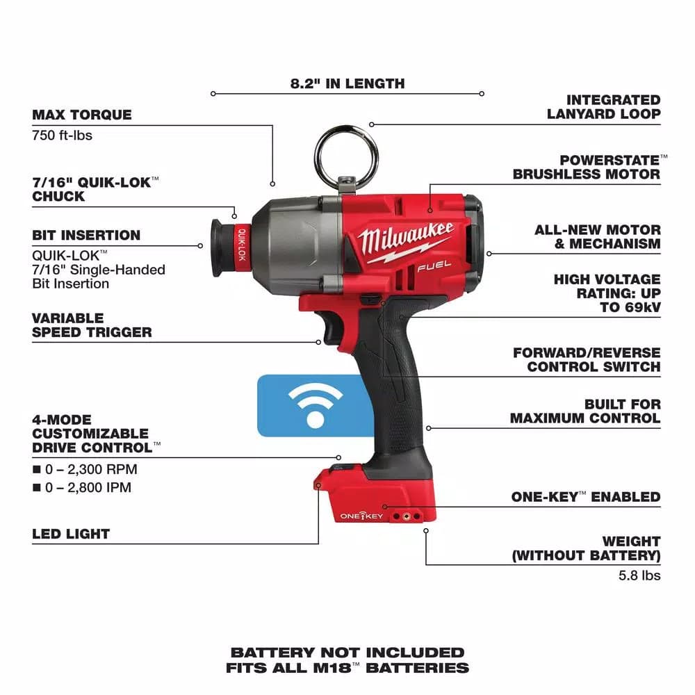 Milwaukee M18 FUEL ONE-KEY 7/16 in. Hex High Torque Impact Wrench, 18V Brushless Cordless (Tool-Only)