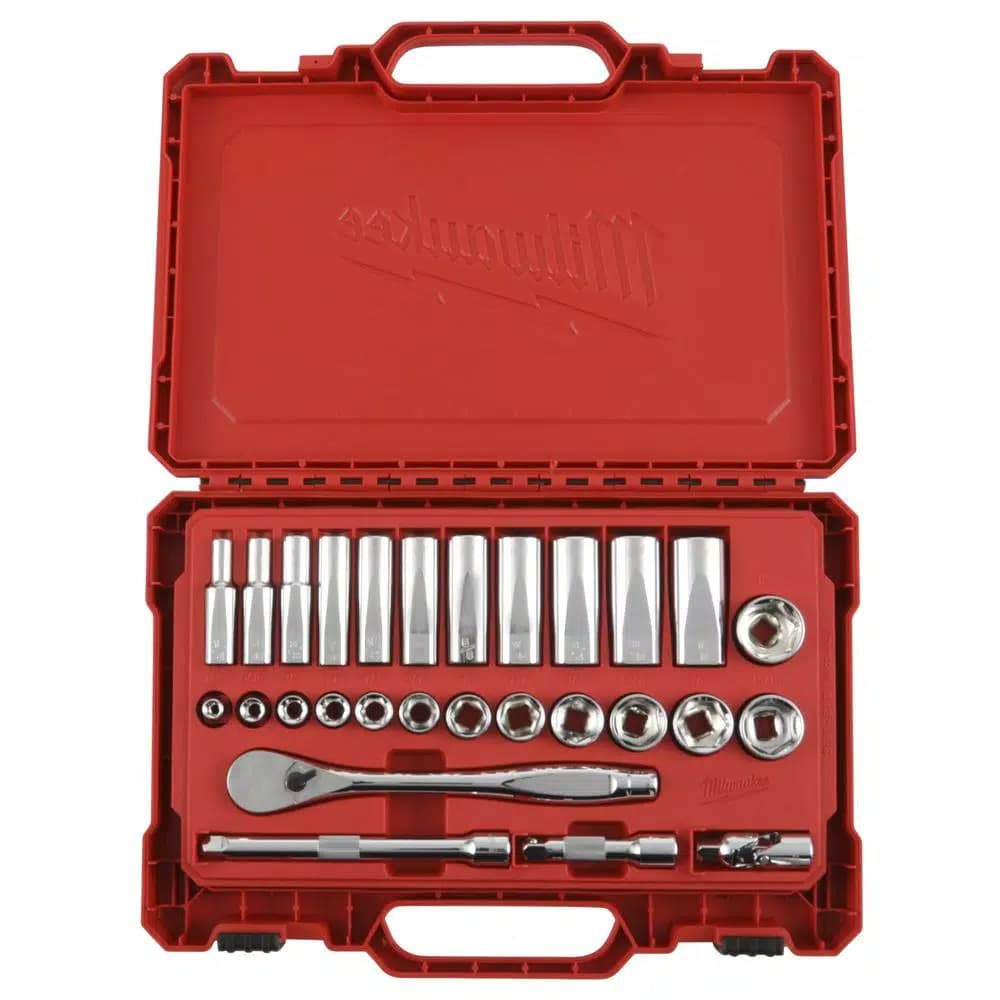 Milwaukee 3/8 in. Drive SAE Ratchet and Socket Set, 28-Piece