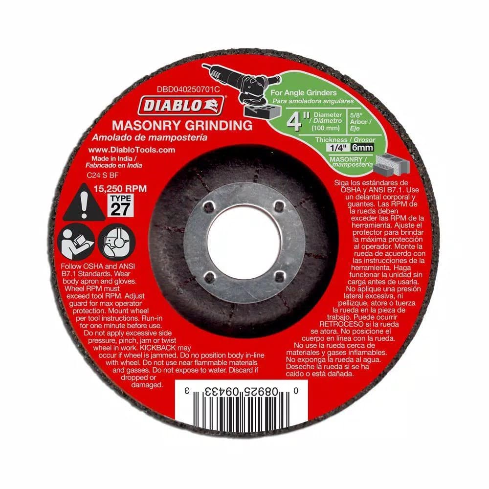 Diablo 4 in. Masonry Grinding Discs with Depressed Center, 1/4 in. x 5/8 in. Arbor (10-Pack)