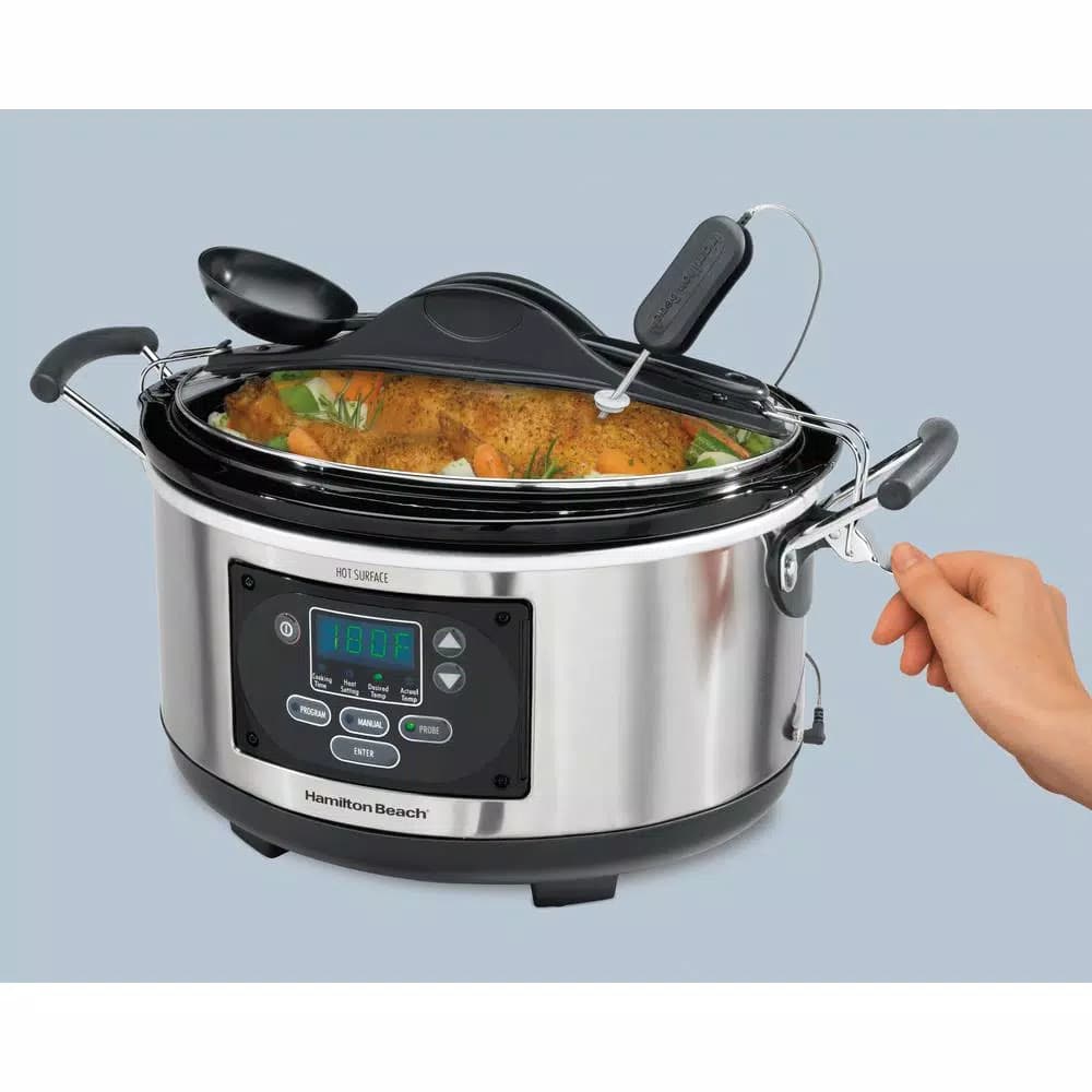 Hamilton Beach 6 Qt. Stainless Steel Programmable Slow Cooker with Temperature Probe