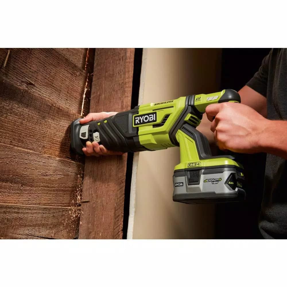 RYOBI 18V ONE+ Brushless Cordless Reciprocating Saw (Tool Only) with Wood Cutting Blade