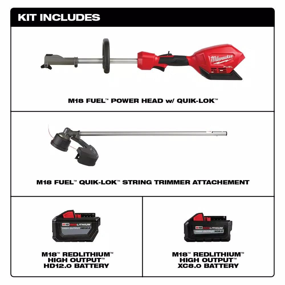Milwaukee M18 FUEL 18V Brushless Cordless String Trimmer with QUIK-LOK, 12 Ah & 8 Ah Batteries