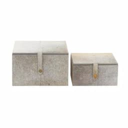 LITTON LANE Natural Reflections Gray Real Leather Hide Decorative Box Set of 2 thumbnail 2
