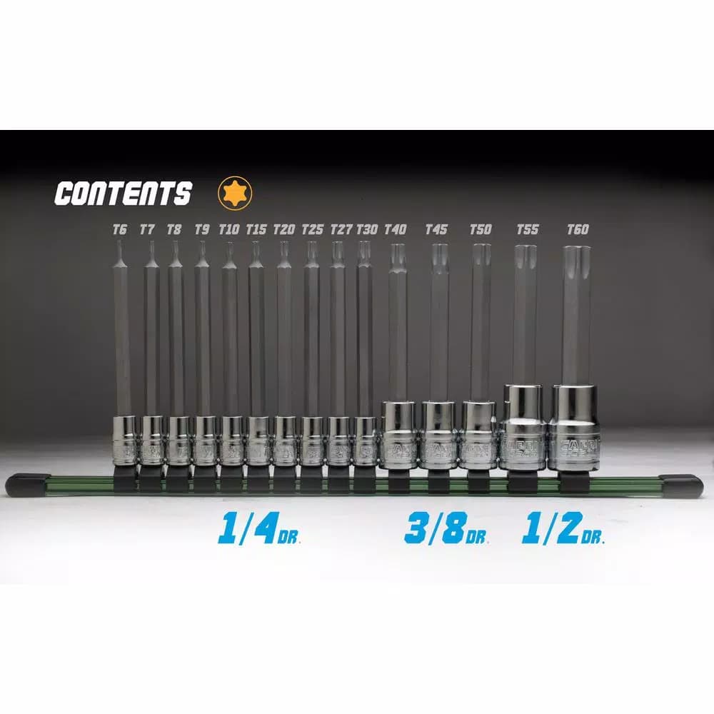 Capri Tools 15-Piece Long Torx Star Bit Socket Set, S2 Steel & Chrome Vanadium