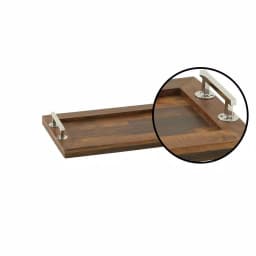 LITTON LANE 22-Inch Mango Wood Rectangular Tray with Stainless Steel Handles - Cherrywood Finish thumbnail 9
