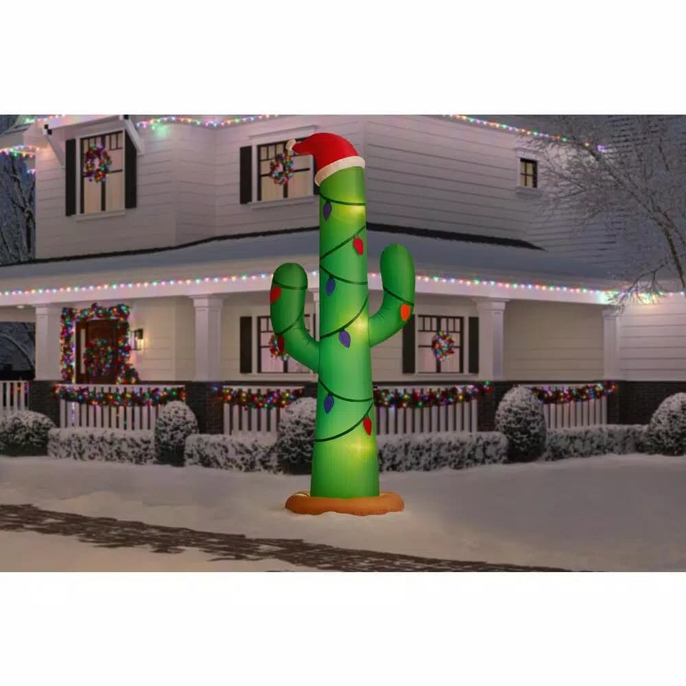 Home Accents Holiday 12 ft. Giant Airblown Inflatable Christmas Cactus with LED Lights
