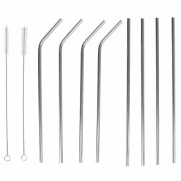 Unbranded Silver Reusable Stainless Steel Drinking Straw Set - 8 Piece Set with Cleaning Brushes thumbnail 1