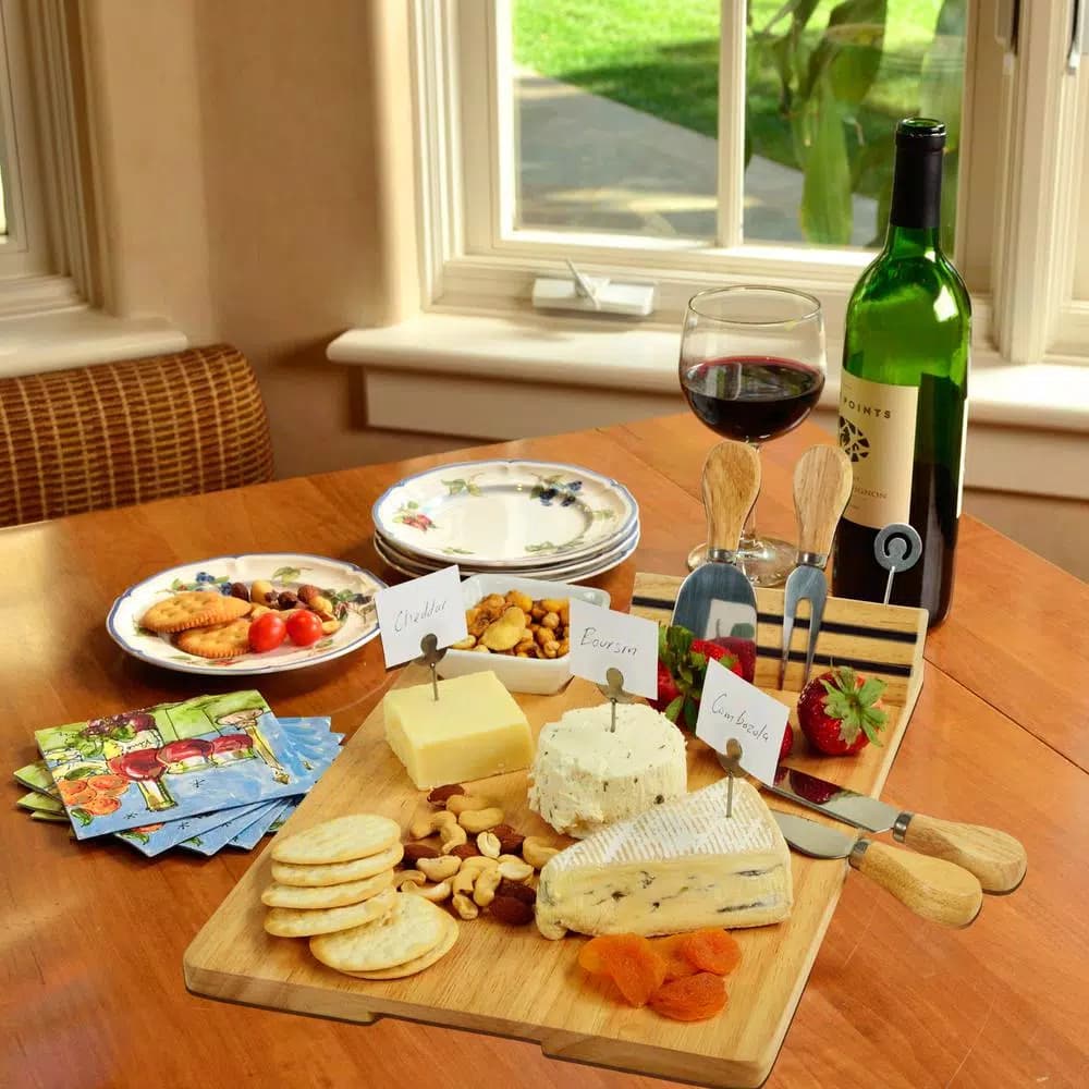 Unbranded Picnic at Ascot Windsor Hardwood Cheese Board Set with Ceramic Bowl, 4 Tools, and Markers