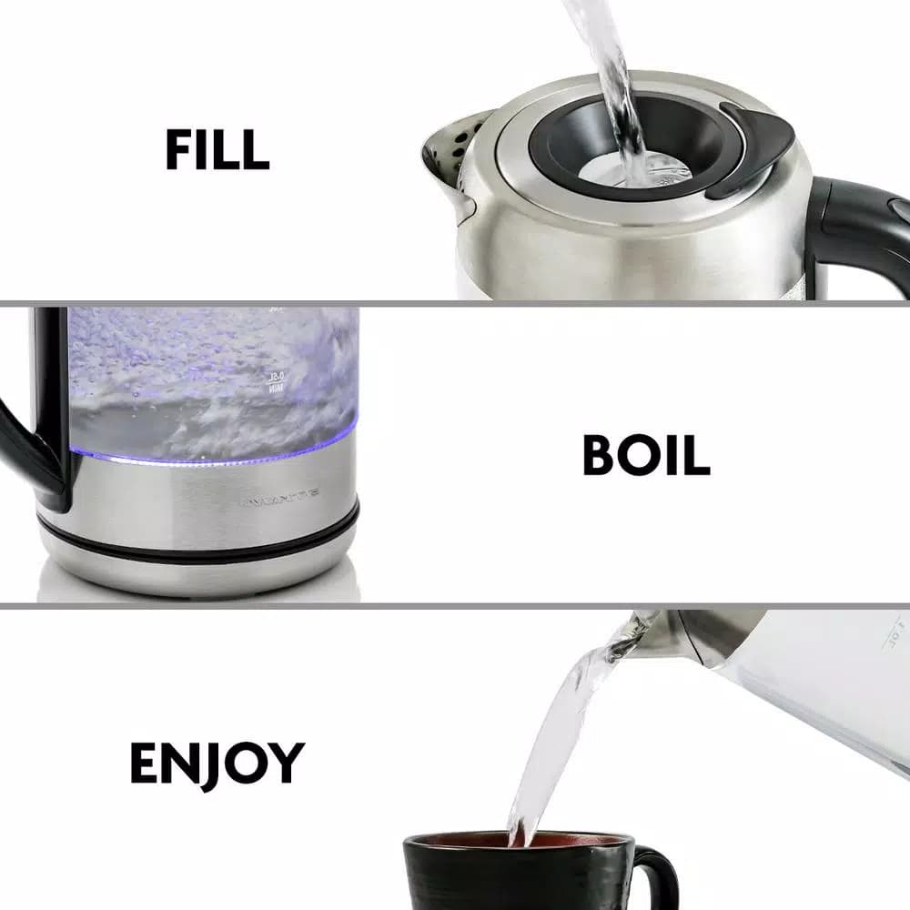 Ovente KG612S 1.7L Glass Electric Kettle, 1500W Silver Stainless Steel with Blue LED Light