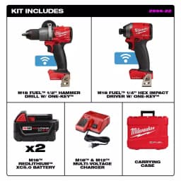 Milwaukee M18 FUEL ONE-KEY 18V Brushless Hammer Drill and Impact Driver Combo Kit with Two 5.0 Ah Batteries thumbnail 2